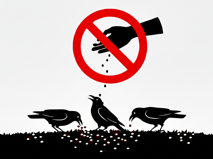 鳥に餌をあげているシルエットに禁止マークが描かれているのイラスト