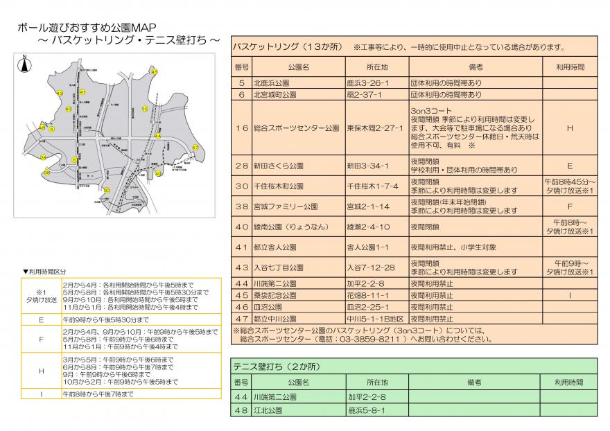 ボール遊びおすすめ公園マップ(バスケットリング・テニス壁打ち)