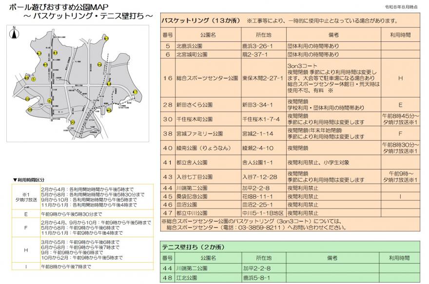 ボール遊びおすすめ公園MAP(バスケットリング・テニス壁打ち)