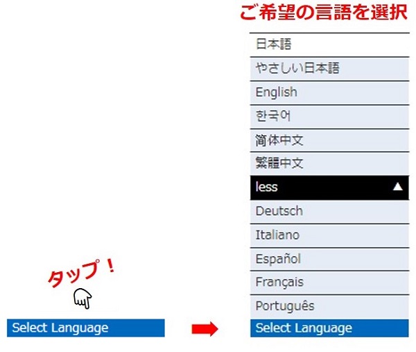 言語選択メニュー