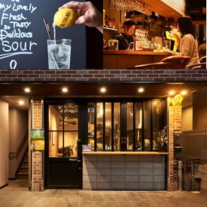 飲み物と店内、店頭の写真