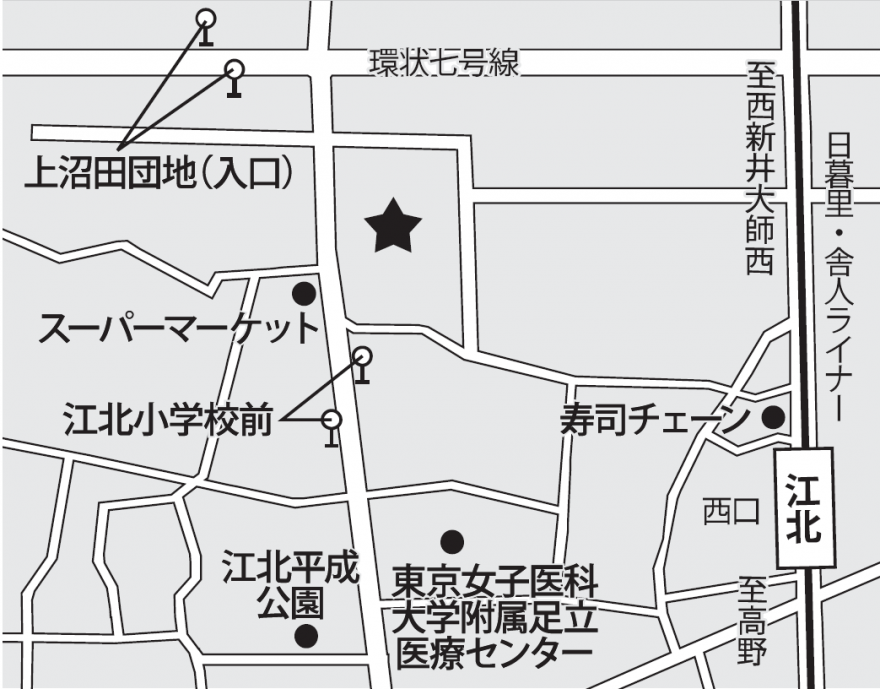 すこやかプラザあだちの地図が表示されています。