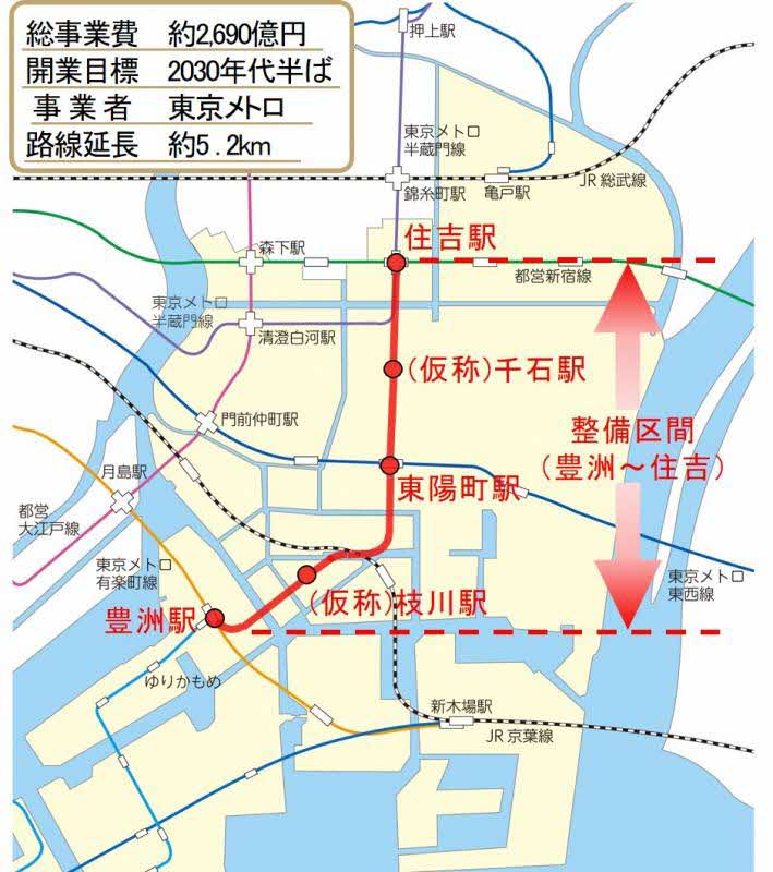 工事区間イメージ図（豊洲から住吉区間）