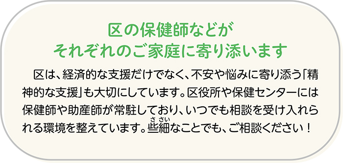 区の保健師などがそれぞれのご家庭に寄り添います