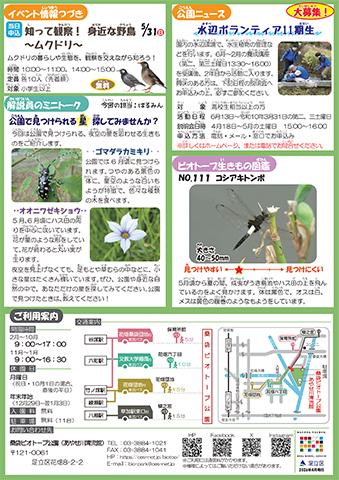 「桑袋ビオトープ公園」ニュースレター5月号うら